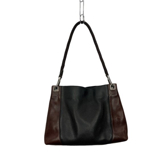 Brighton Handbags - Brighton Womens Shoulder Bag Brown Black Color Block Leather Snap Braided S